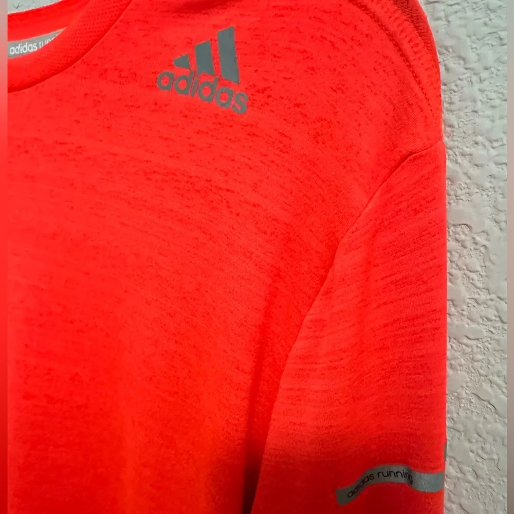 Adidas Neon Orange-Red Running Athletic Long Sleeve Climalite Shirt Size Small